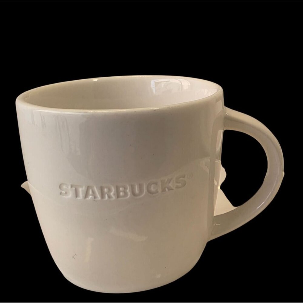 Starbucks 2 White Emboss Logo Espresso Cup Oblong Saucer Sets 2004/10 Café China - Picture 2 of 8